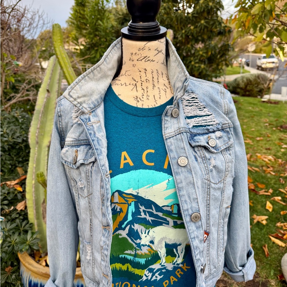 Mudd Light Blue Jean Jacket with Graphic Design - Picture 2 of 2
